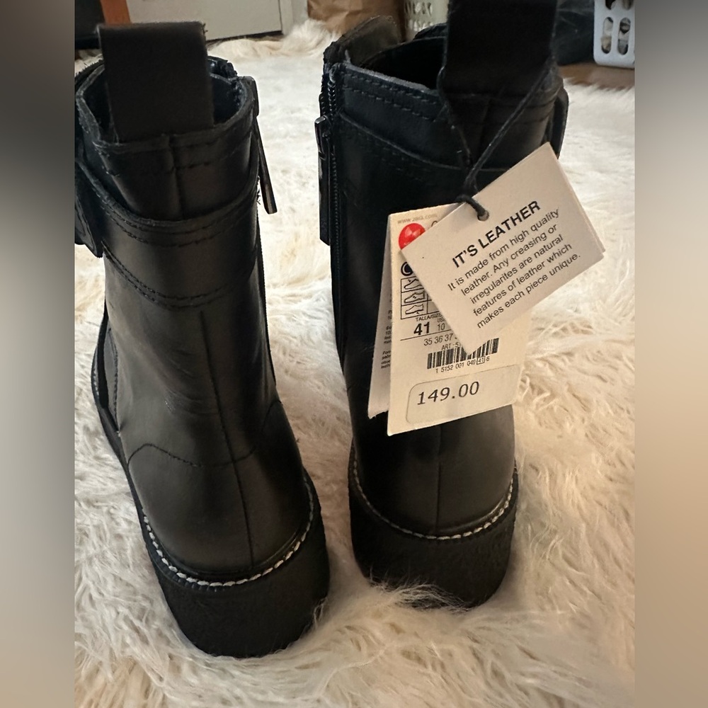Zara Black Biker Combat Boots size 10 NWT - Picture 8 of 10
